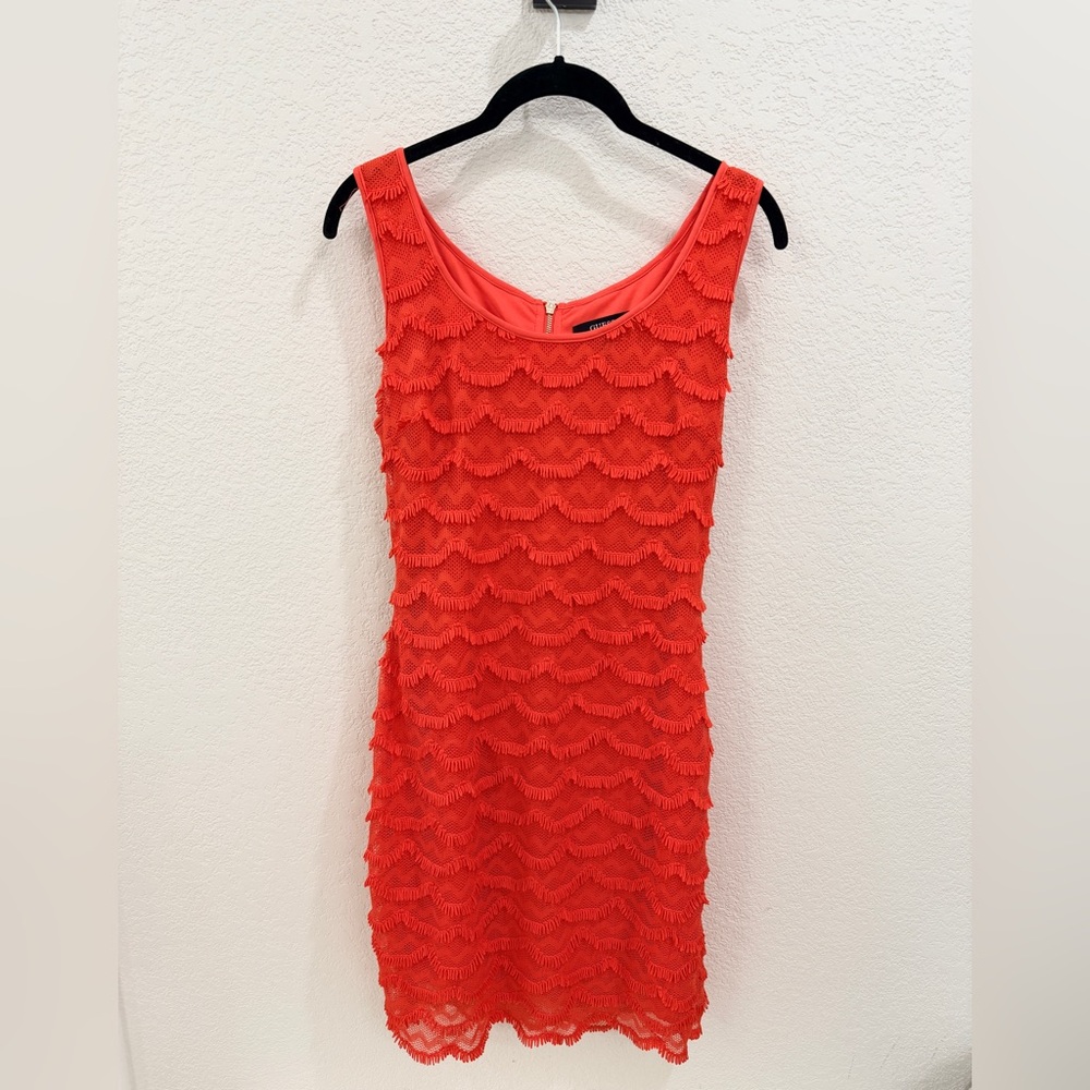 Guess Coral Scalloped Midi Dress